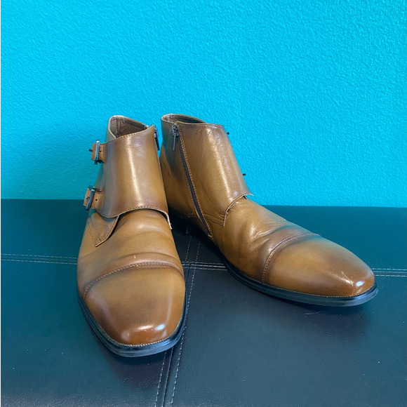 Express Men's Brown Leather Buckle Strap Ankle Boots Size 10 - Picture 6 of 12